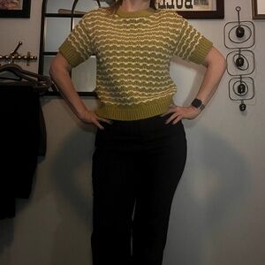 a.n.a Green and White Knit Blouse